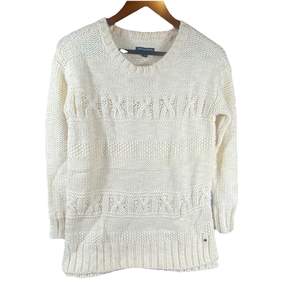 American‎ Eagle Sweater Women's XS Cream Cable Knit  Chunky Polyester Oversized